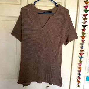 Olive green waffle texture shirt.